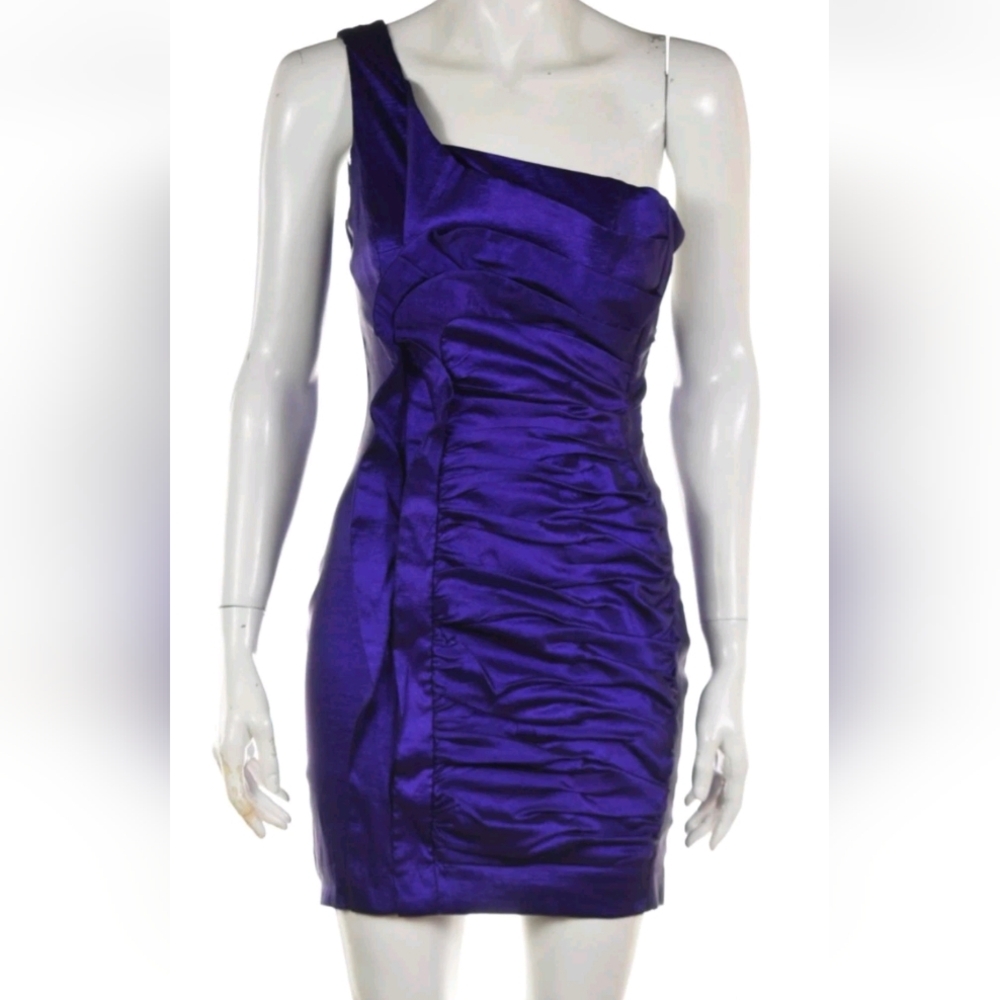 Jessica McClintock Y2K One-Shoulder Shimmering Purple Cocktail Dress Size 4
